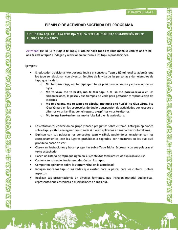 Actividad sugerida LC02 - Rapa Nui - U3 - N°12: Indagan y reflexionan en torno a los tapu o prohibiciones. Imagen portada