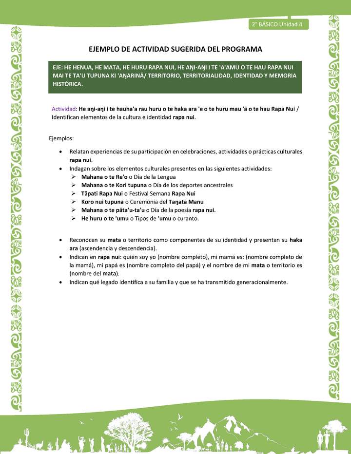 Actividad sugerida LC02 - Rapa Nui - U4 - N°10: Identifican elementos de la cultura e identidad rapa nui. Imagen portada