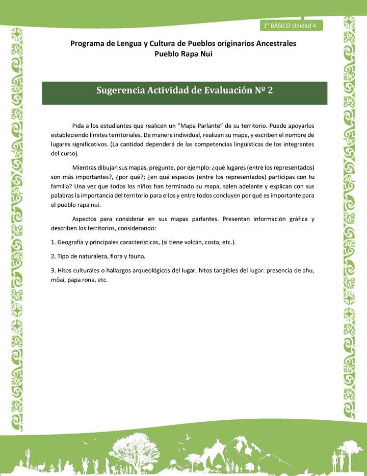 Orientaciones al docente - LC01 - Rapa nui - U1 - Sugerencia Actividad de Evaluación Nº 2 Imagen portada
