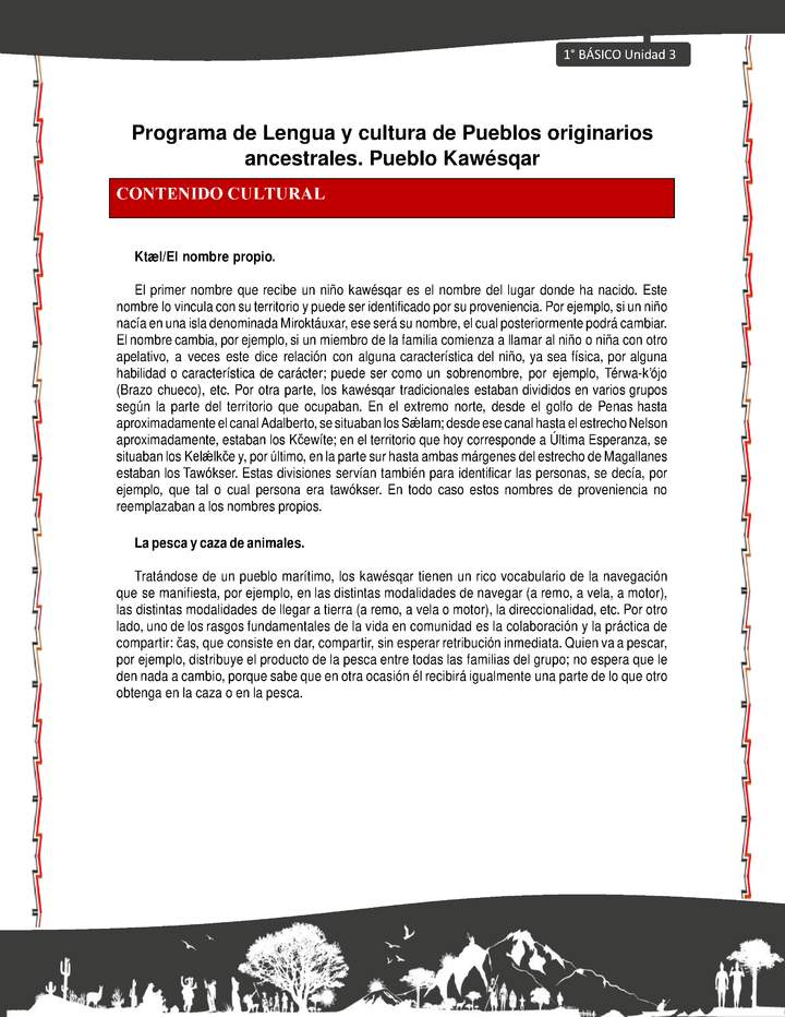 Orientaciones al docente - LC01 - Kawésqar - U3 - Contenido cultural Imagen portada