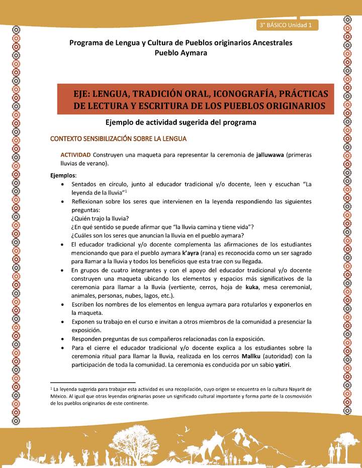 Construyen una maqueta para representar la ceremonia dejalluwawa (primeras lluvias de verano). Imagen portada