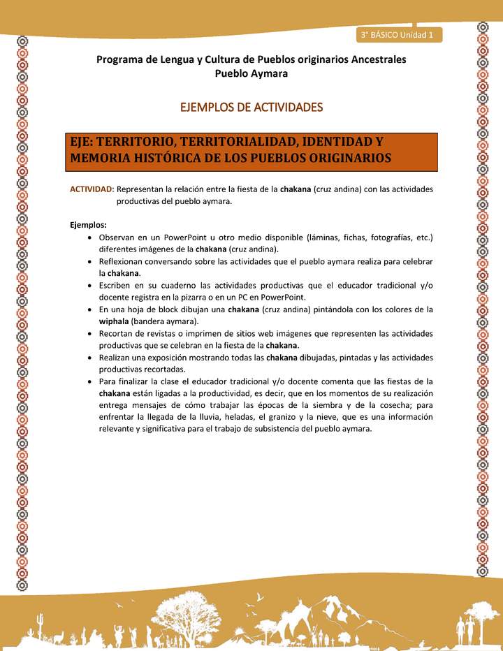 Representan la relación entre la fiesta de la chakana (cruz andina) con las actividades productivas del pueblo aymara. Imagen portada