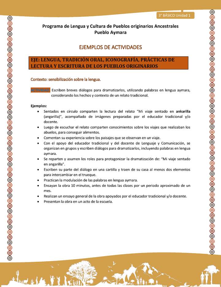 Escriben breves diálogos para dramatizarlos, utilizando palabras en lengua aymara, considerando los hechos y contexto de un relato tradicional. Imagen portada