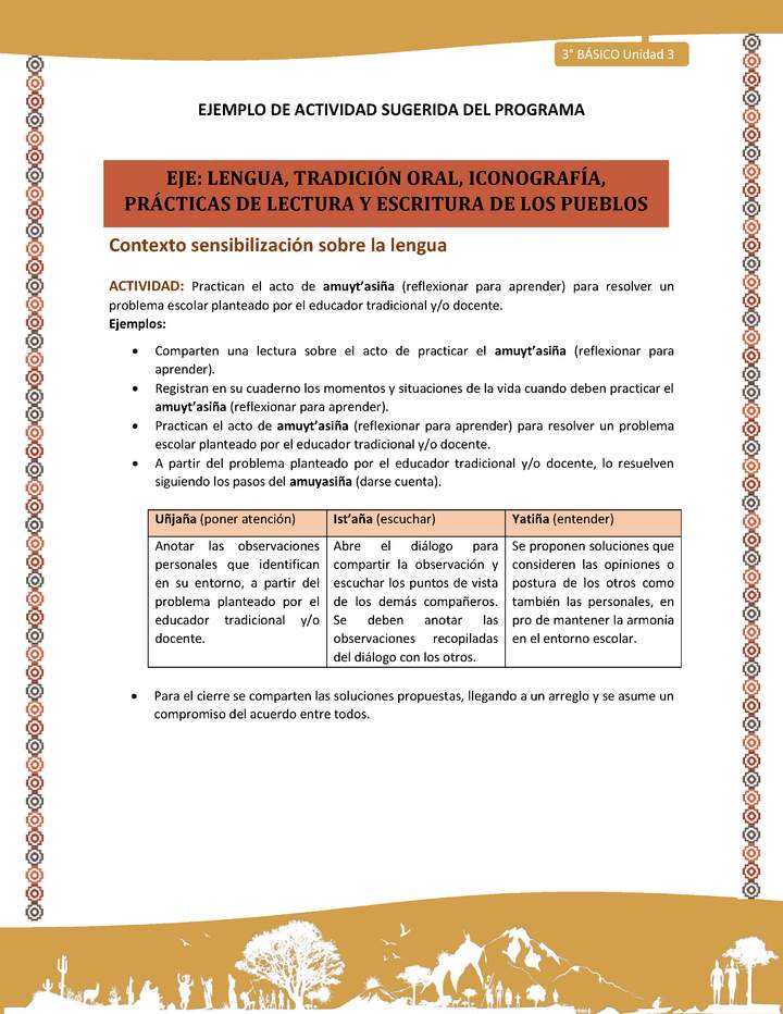 Practican el acto de amuyt’asiña (reflexionar para aprender) para resolver un problema escolar planteado por el educador tradicional y/o docente Imagen portada