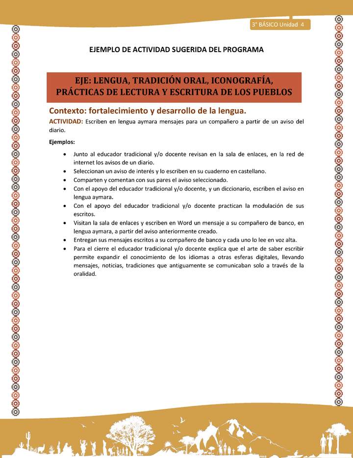 Escriben en lengua aymara mensajes para un compañero a partir de un aviso del diario. Imagen portada