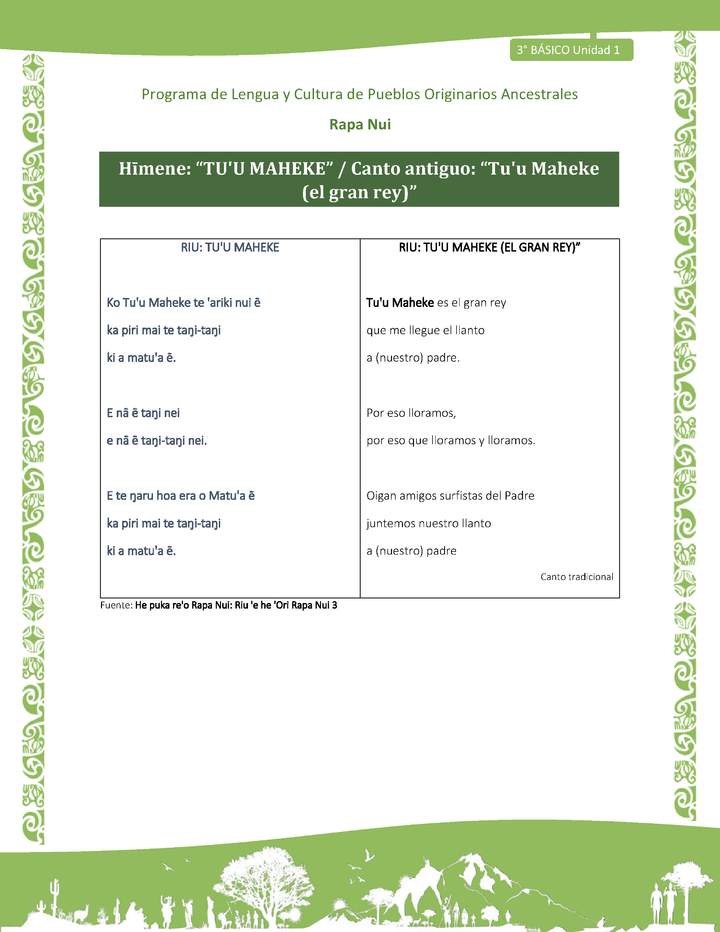 Hīmene: “TU'U MAHEKE” / Canto antiguo: “Tu'u Maheke (el gran rey)” Imagen portada