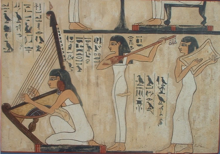 Mujeres tocando música en mural egipcio Imagen portada