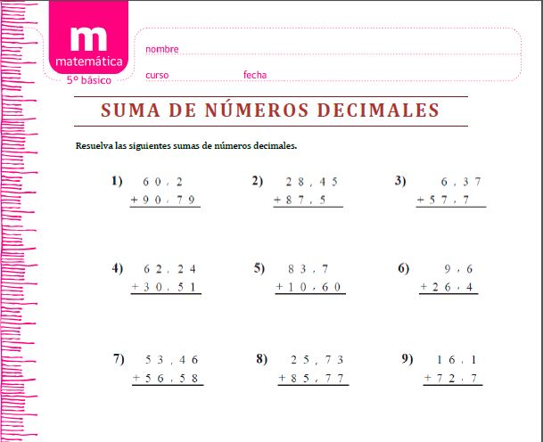 Suma de números decimales Imagen portada