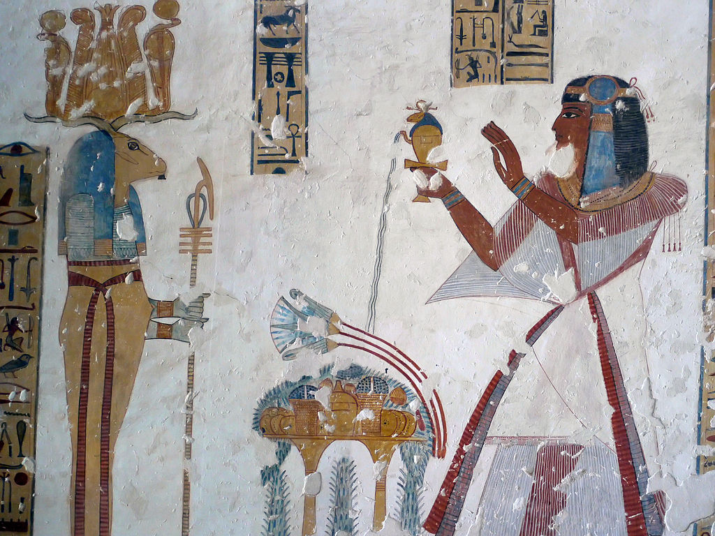Pintura del dios Banebdyedet junto al príncipe Imagen portada