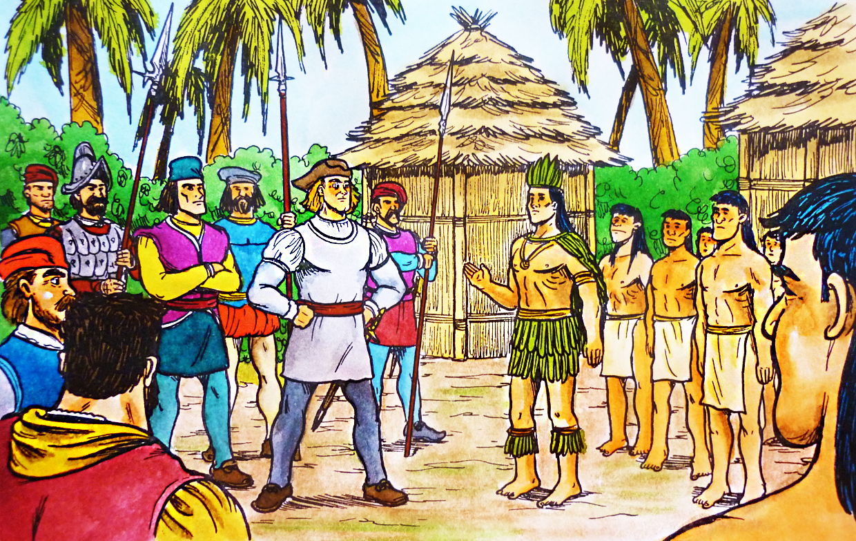 Encuentro de Cristóbal Colón con nativos Imagen portada