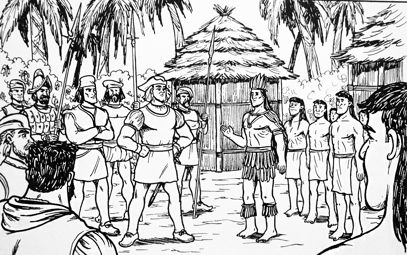 Encuentro de Cristóbal Colón con nativos Imagen portada
