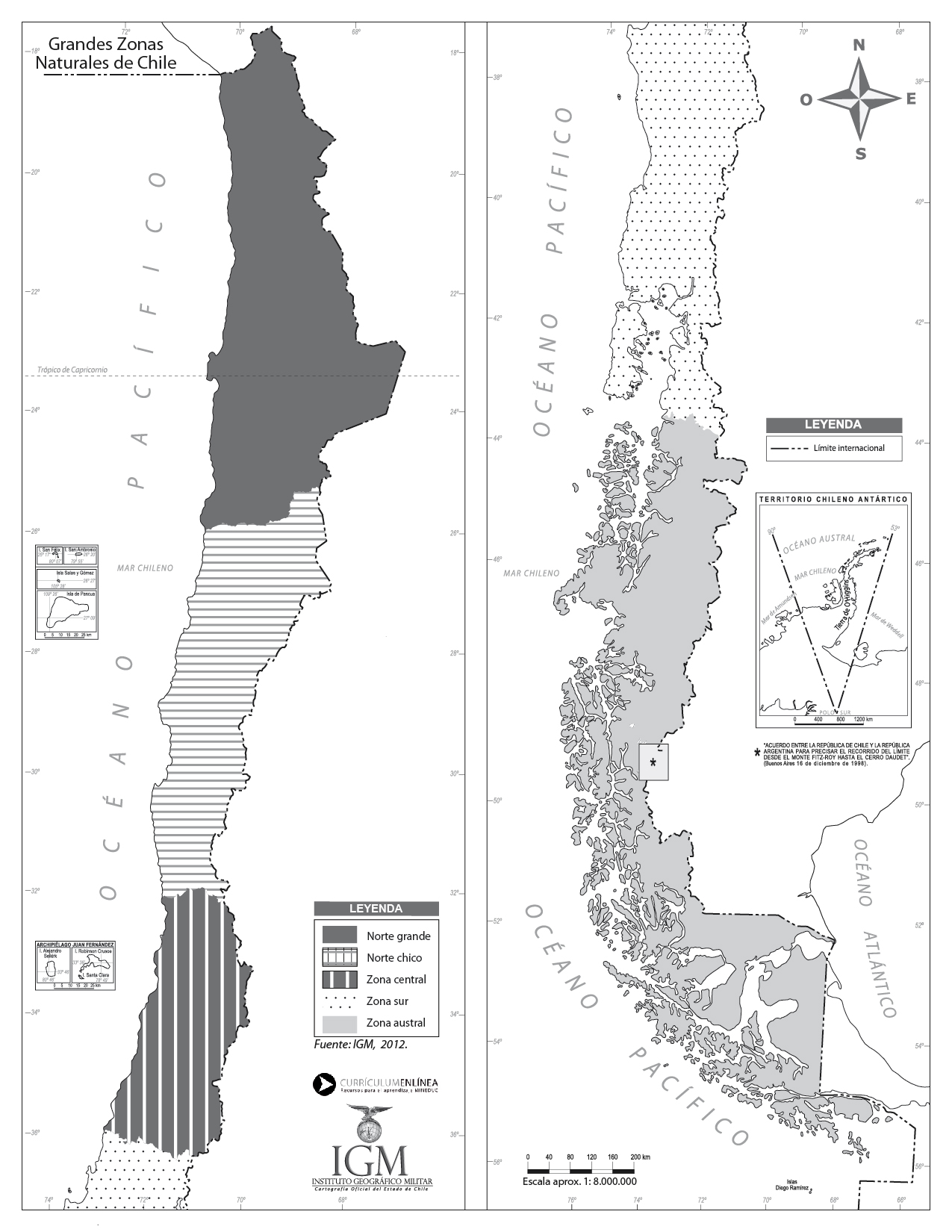 Mapa zonas naturales de Chile sin división regional Imagen portada