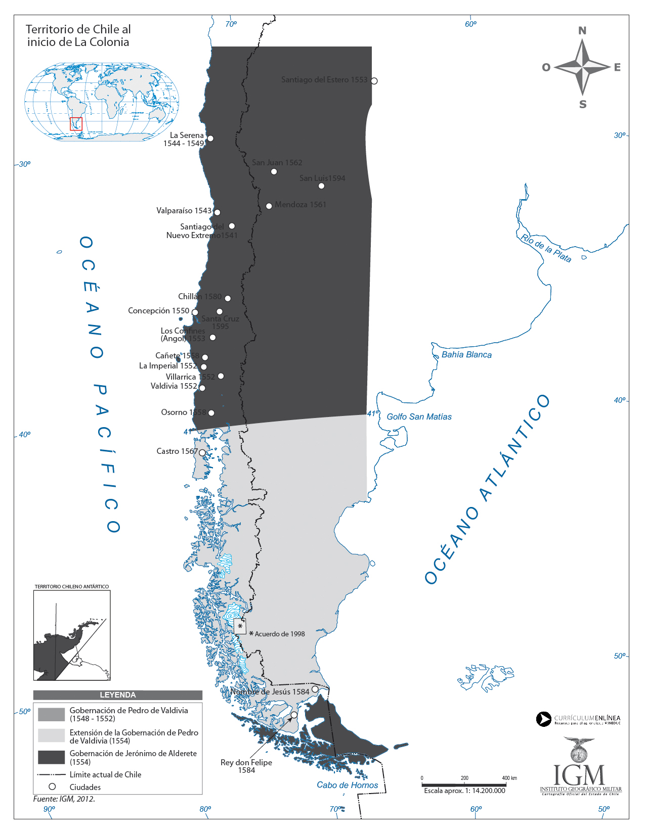 Mapa del territorio chileno al inicio de La Colonia Imagen portada
