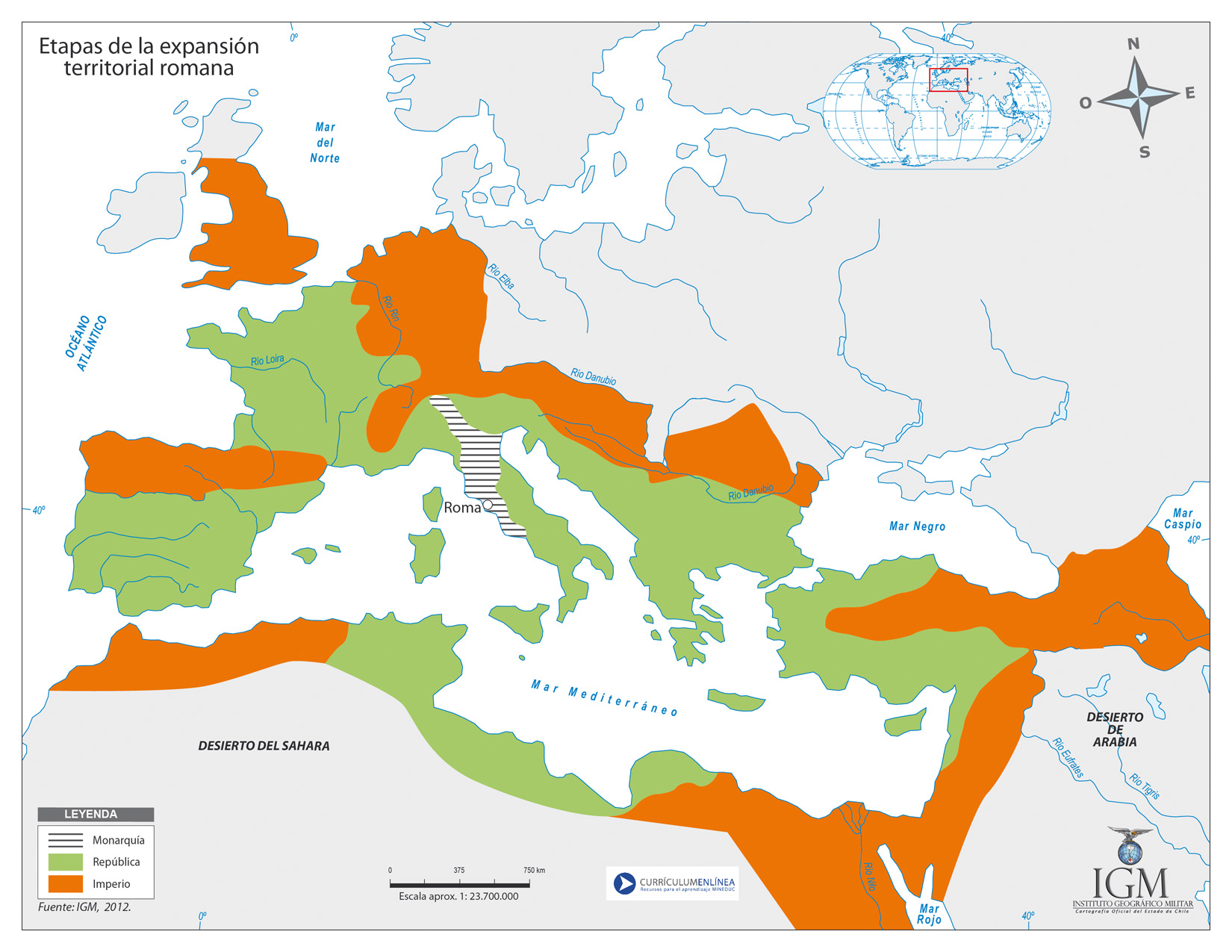 Mapa con etapas expansión territorial de Roma Imagen portada