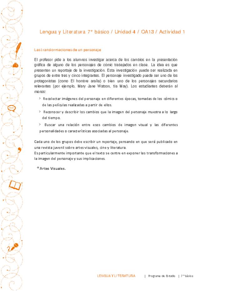 Lengua y Literatura 7° básico-Unidad 4-OA13-Actividad 1 Imagen portada