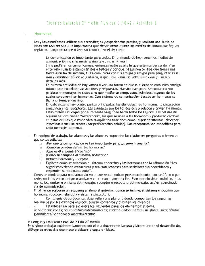 Ciencias Naturales 2 medio-Unidad 1-OA2-Actividad 1 Imagen portada