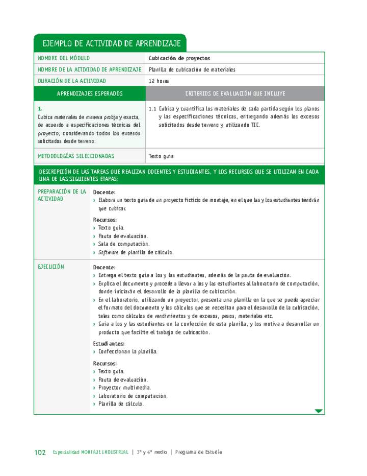 Planilla de cubicación de materiales Imagen portada
