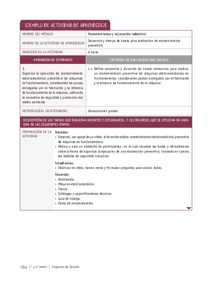 Secuencia y tiempo de tareas para realización de mantenimiento preventivo Imagen portada