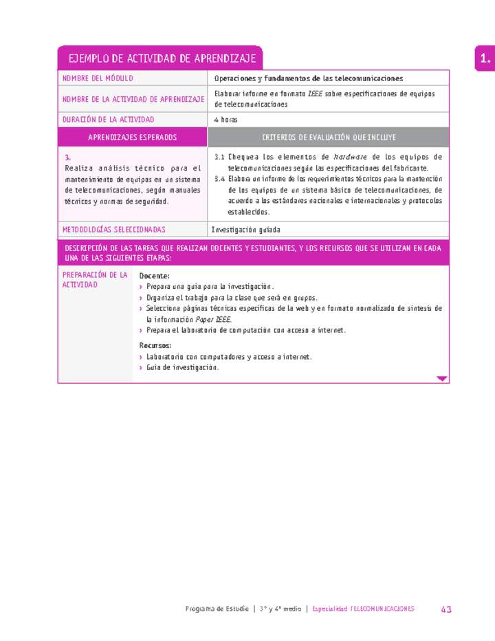 Elaborar informe en formato IEEE sobre especificaciones de equipos de telecomunicaciones Imagen portada