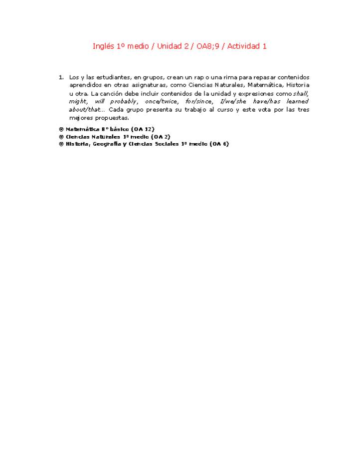 Inglés 1 medio-Unidad 2-OA8;9-Actividad 1 Imagen portada