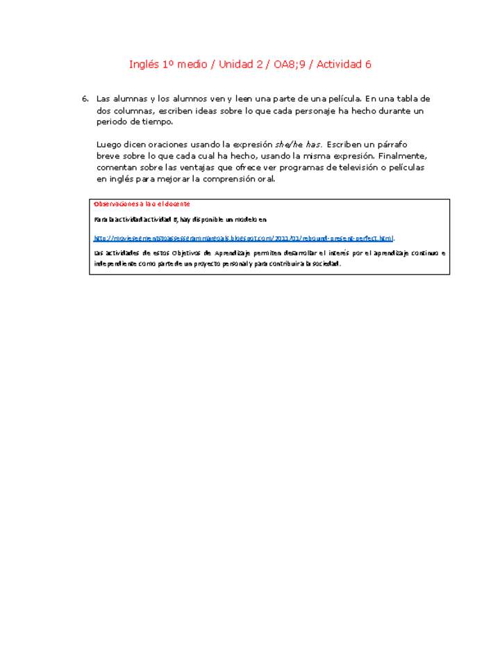 Inglés 1 medio-Unidad 2-OA8;9-Actividad 6 Imagen portada