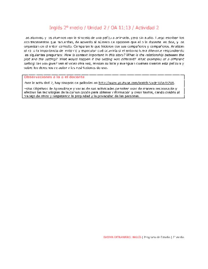 Inglés 2 medio-Unidad 2-OA11;13-Actividad 2 Imagen portada