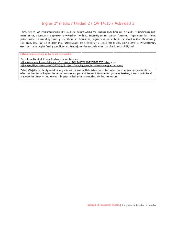 Inglés 2 medio-Unidad 2-OA14;16-Actividad 2 Imagen portada