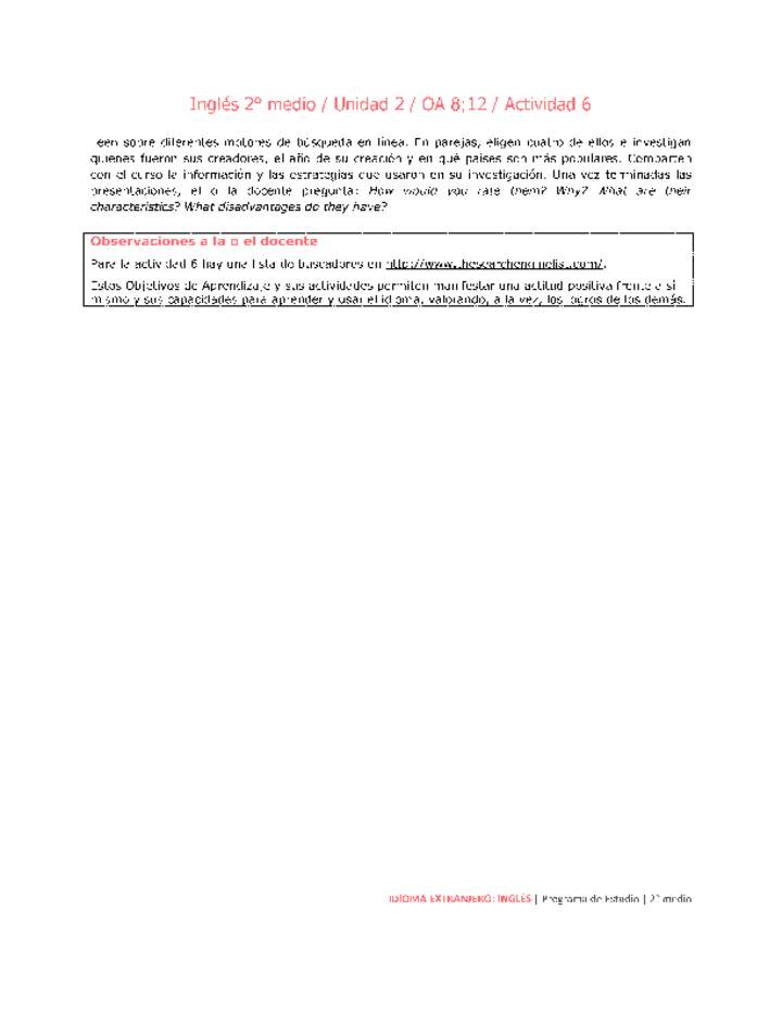 Inglés 2 medio-Unidad 2-OA8;12-Actividad 6 Imagen portada