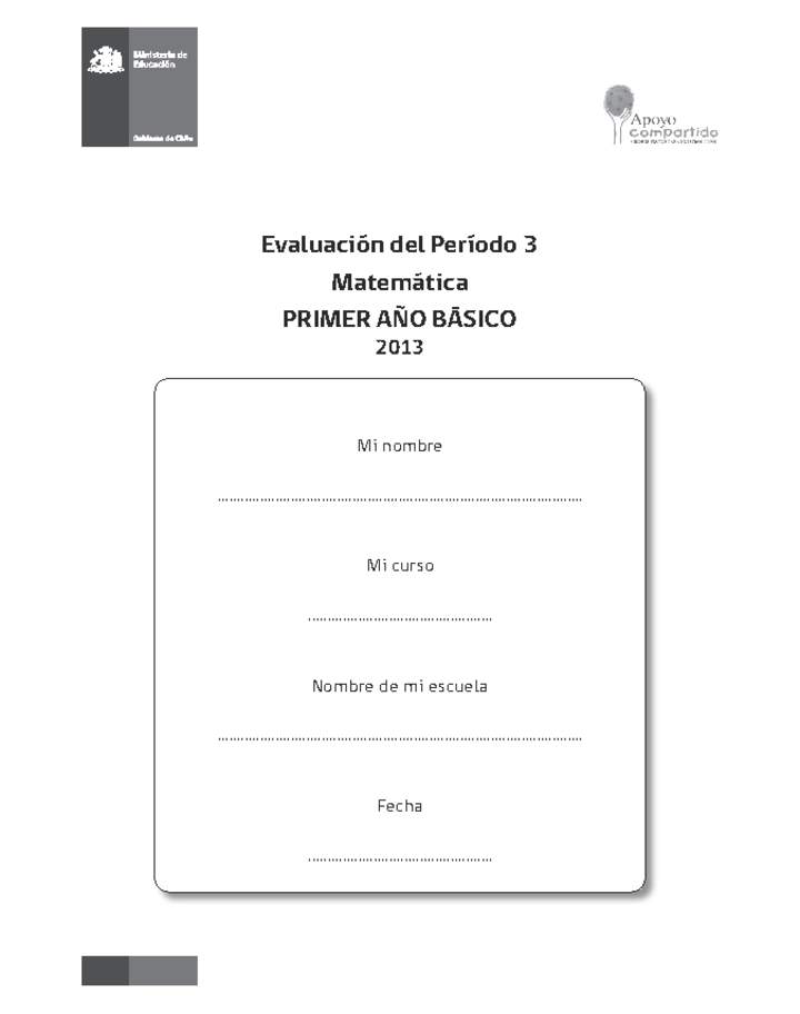 Plan de apoyo compartido: Matemática 1° básico, Unidad 3 Imagen portada