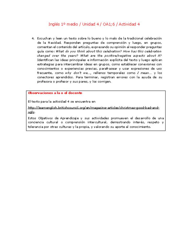 Inglés 1 medio-Unidad 4-OA1;6-Actividad 4 Imagen portada