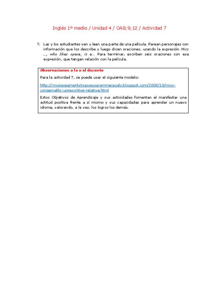 Inglés 1 medio-Unidad 4-OA8;9;12-Actividad 7 Imagen portada