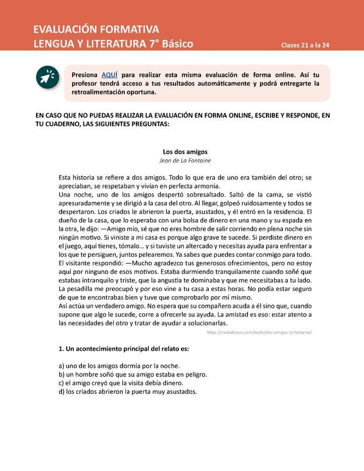 Evaluación Lengua y Literatura 7° básico Unidad 1 Semana 6 Imagen portada