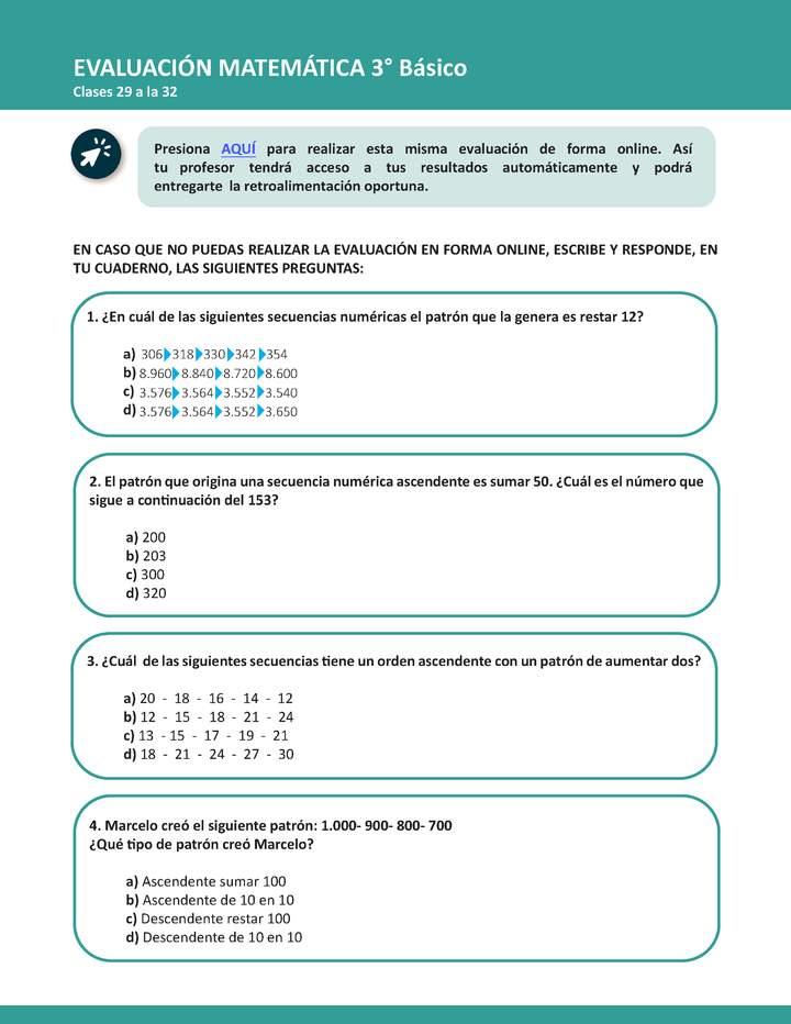 Evaluación Matemática 3° básico Unidad 1 Semana 8 Imagen portada
