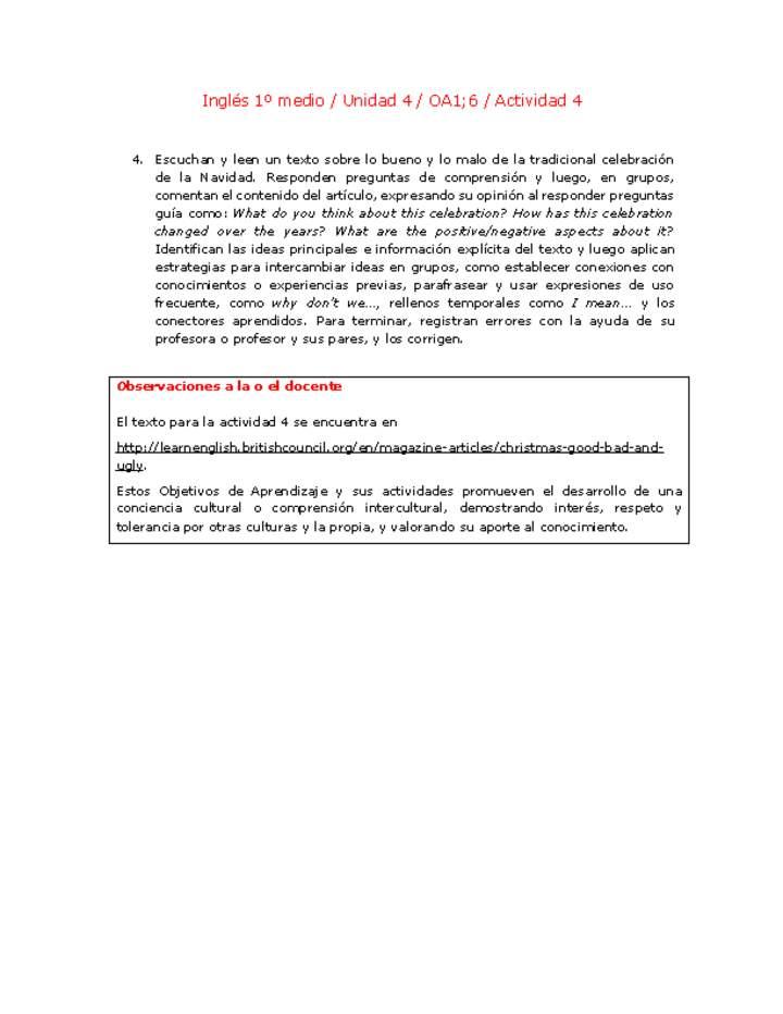 Inglés 1 medio-Unidad 4-OA1;6-Actividad 4 Imagen portada